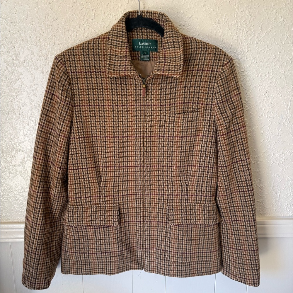 Lauren Ralph Lauren Tan and Brown Houndstooth Jacket